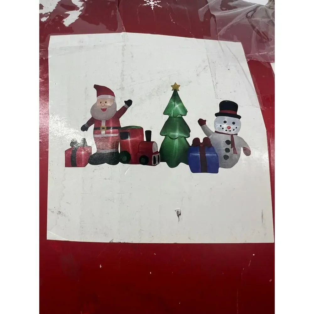 Holiday Time Inflatable Santa Snowman Train Christmas Tree Collection Scene 9'